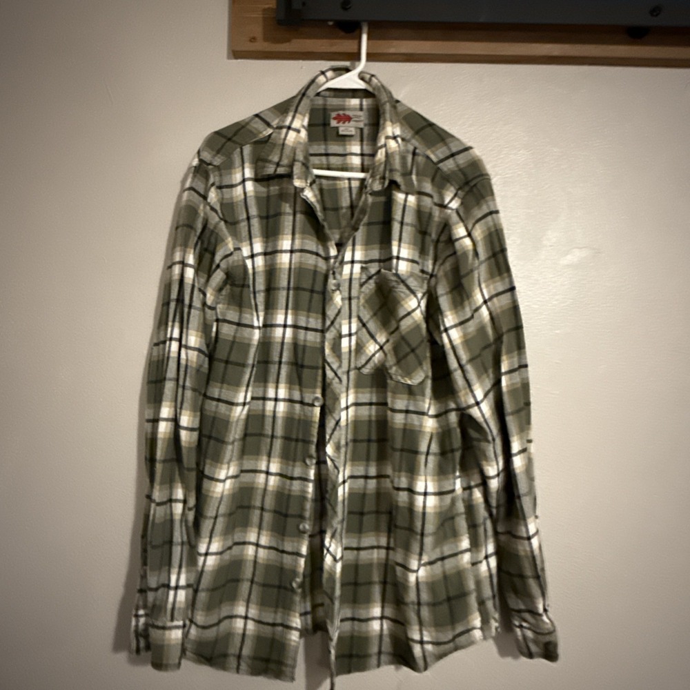 Vintage Field N Forest Flannel Shirt Men's XLT Cotton Green Plaid Button‎ Down